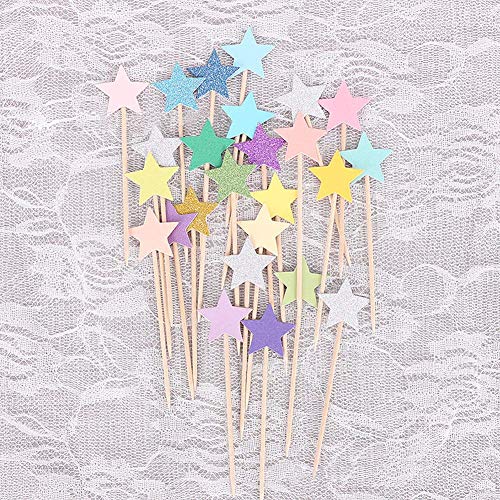 Monyus 100 Pcs Little Star Cupcake Toppers, Decorations for Baking Dessert, Birthday Party, Baby Shower, Bridal Shower, Wedding, Cocktail Forks Party
