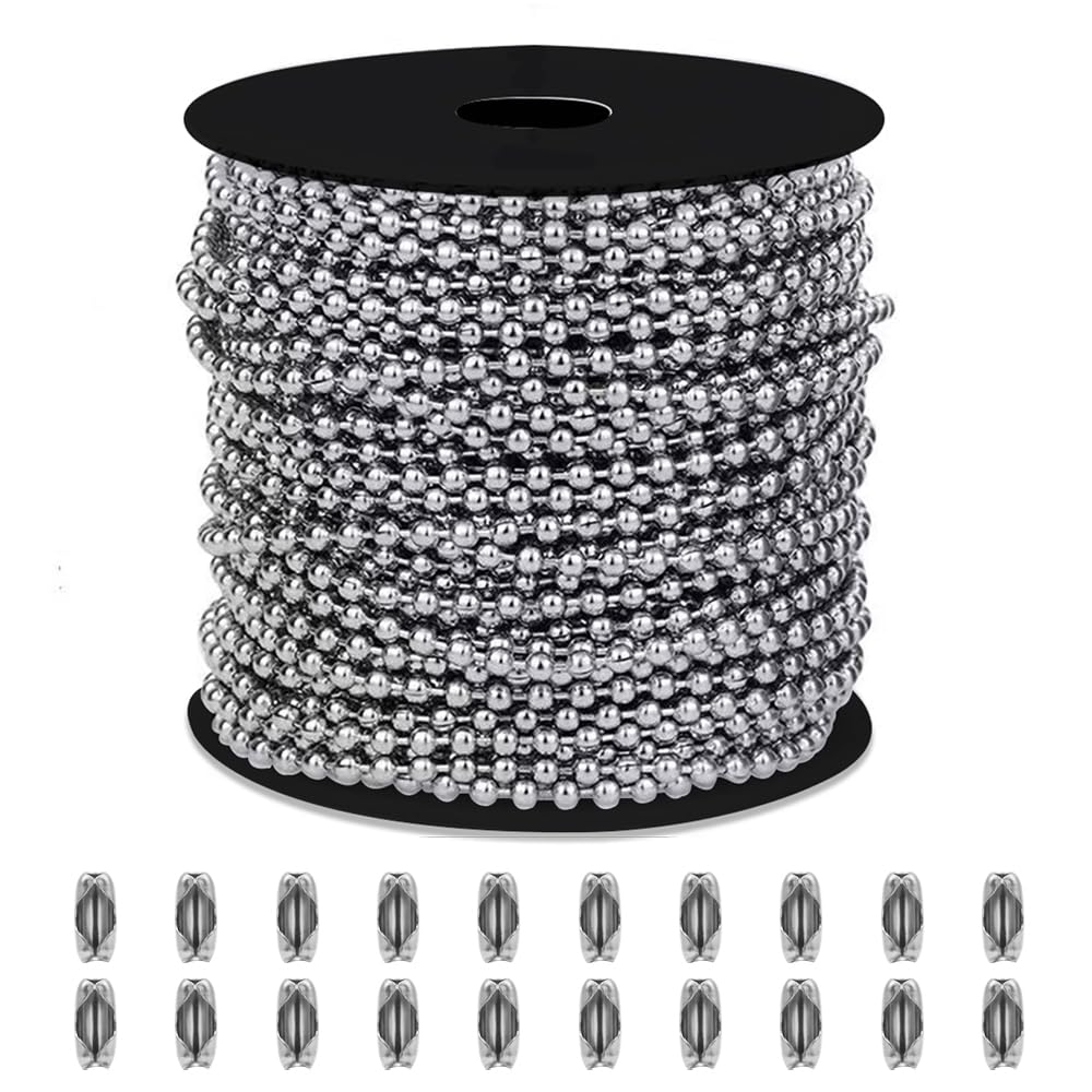 Photo 1 of 100ft Ball Bead Chain, Galvanized Steel, #10/4.5mm Bead Chain for Roller Shades, Blinds, Dog Tags, Jewelry & DIY Crafts (30M with Spool & 20pcs Connectors)