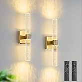 HONGREN 17 Inch Gold Battery Operated Wall Sconces Set of Two Rechargeable Battery Powered Wall Light with Remote Control LED