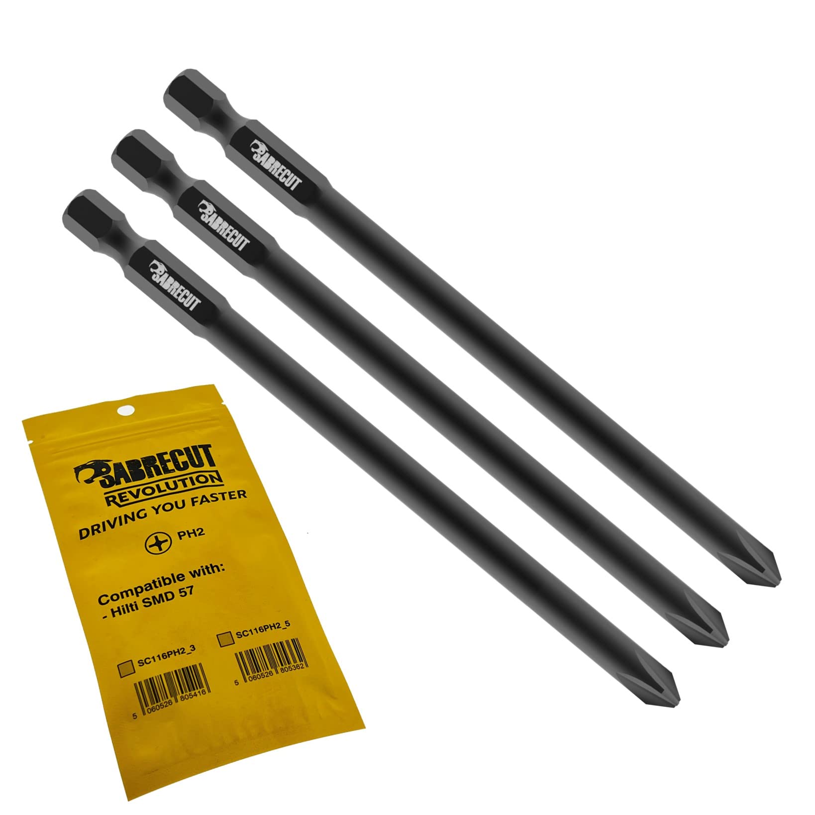 3 x SabreCut SC116PH2_3 116mm PH2 Compatible with Hilti SMD 57 SMD57 116/4 1/2 Autofeed Collated Drywall Screwdriver Gun Bit Single Ended Phillips No.2 Heavy Duty