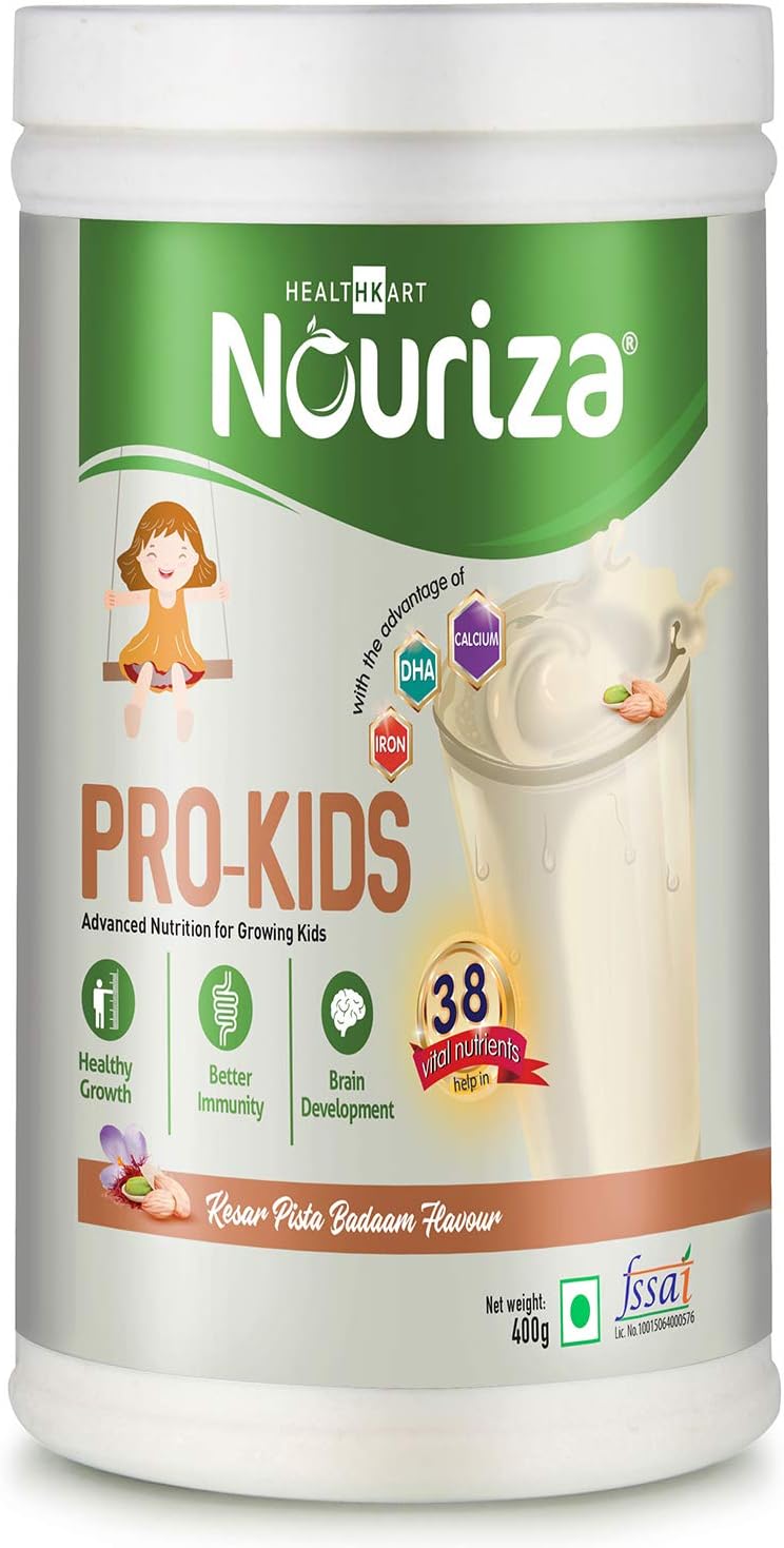 Nouriza Pro-Kids, Health & Nutrition Drink for Kids with DHA, Calicum, Vitamin D & Iron 400g, Kesar Pista Badam