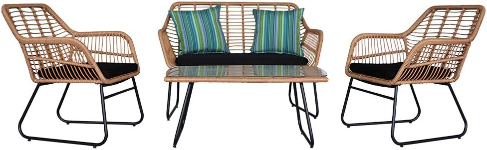 Juego de muebles de ratán graden, 4 plazas, juego de mesa de comedor de