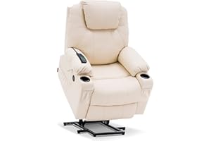 MCombo Electric Power Lift Recliner Chair Sofa with Massage and Heat for Elderly, 3 Positions, 2 Side Pockets, and Cup Holders, USB Ports, Faux Leather 7040 (Cream White, Medium)