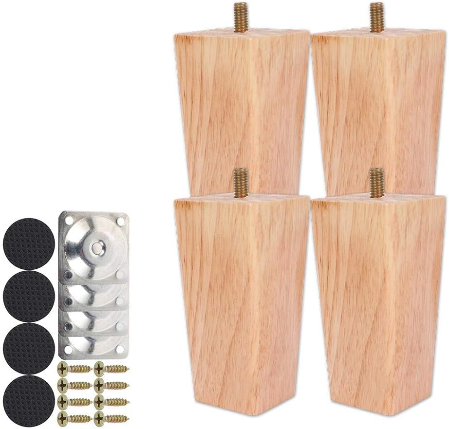 Height Sofa Legs Wooden Furniture Legs,Set of 4 Wood Sofa Legs Solid Replacement Furniture Legs Armchair Cabinet Feet M8 Bolt with Mounting Plate & Screws for Ottoman Couch Dresser (10CM)
