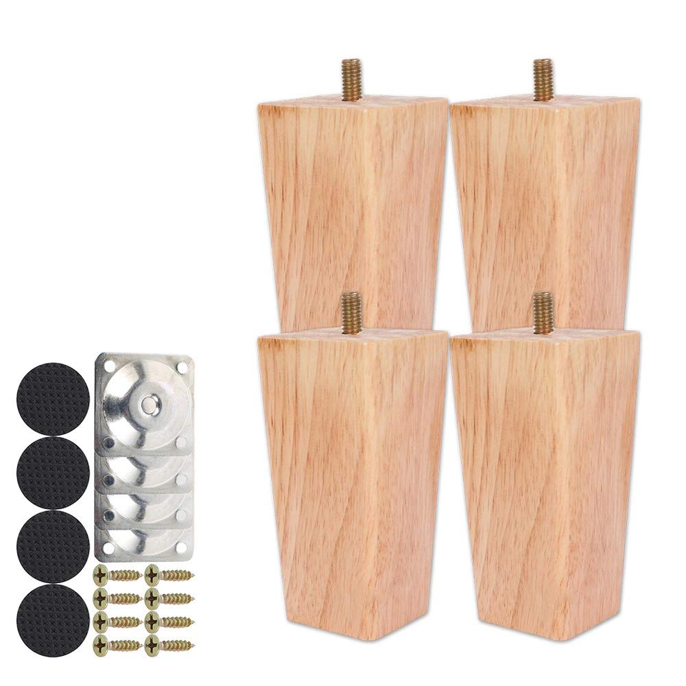 Height Sofa Legs Wooden Furniture Legs,Set of 4 Wood Sofa Legs Solid Replacement Furniture Legs Armchair Cabinet Feet M8 Bolt with Mounting Plate & Screws for Ottoman Couch Dresser (10CM)