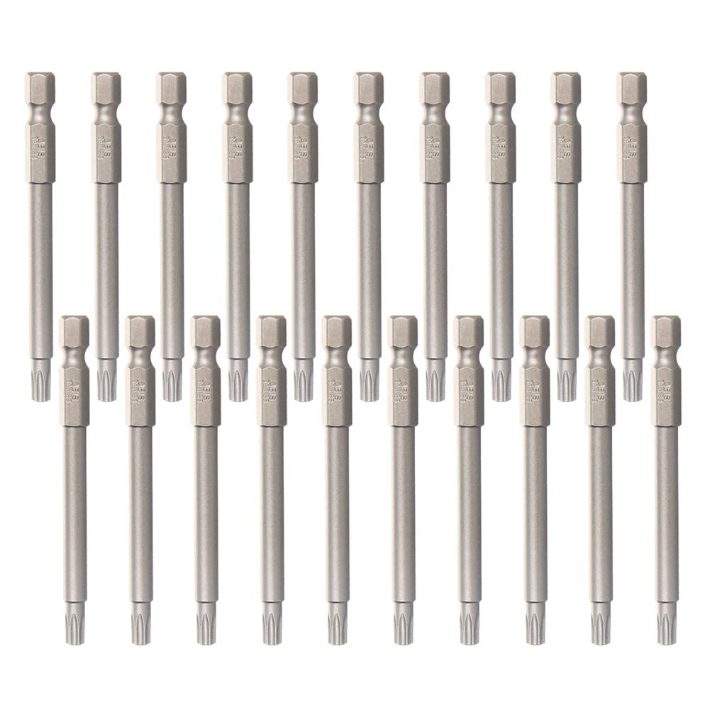 Utoolmart 20 Pcs T25 Magnetic Torx Screwdriver Bits, 1/4 Inch Hex Shank 3-inch Length S2 Screw Driver Kit Tools
