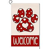 BLKWHT Valentines Paw Garden Flag 12x18 Vertical Double Sided Red Love Welcome Spring Farmhouse Holiday Outside Decorations Burlap Yard Flag BW848