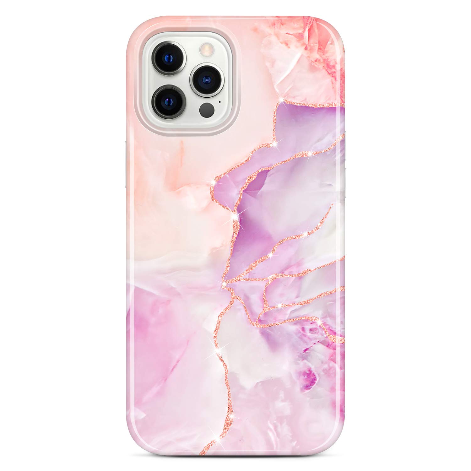 JIAXIUFEN Sparkle Gold Glitter Case Compatible with iPhone 12 and iPhone 12 Pro Marble Slim Shockproof TPU Soft Rubber Silicone Cover Phone Case 6.1 inch 2020 Purple — image 1