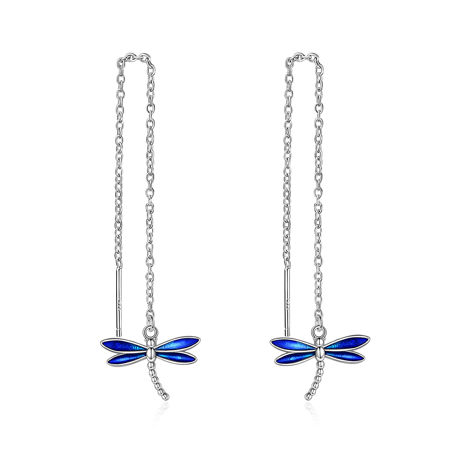 Dragonfly Threader Earrings for Women Sterling Silver Through Long Chains Dragonfly Dangle Drop Earrings Jewellery Gifts for Women Teens