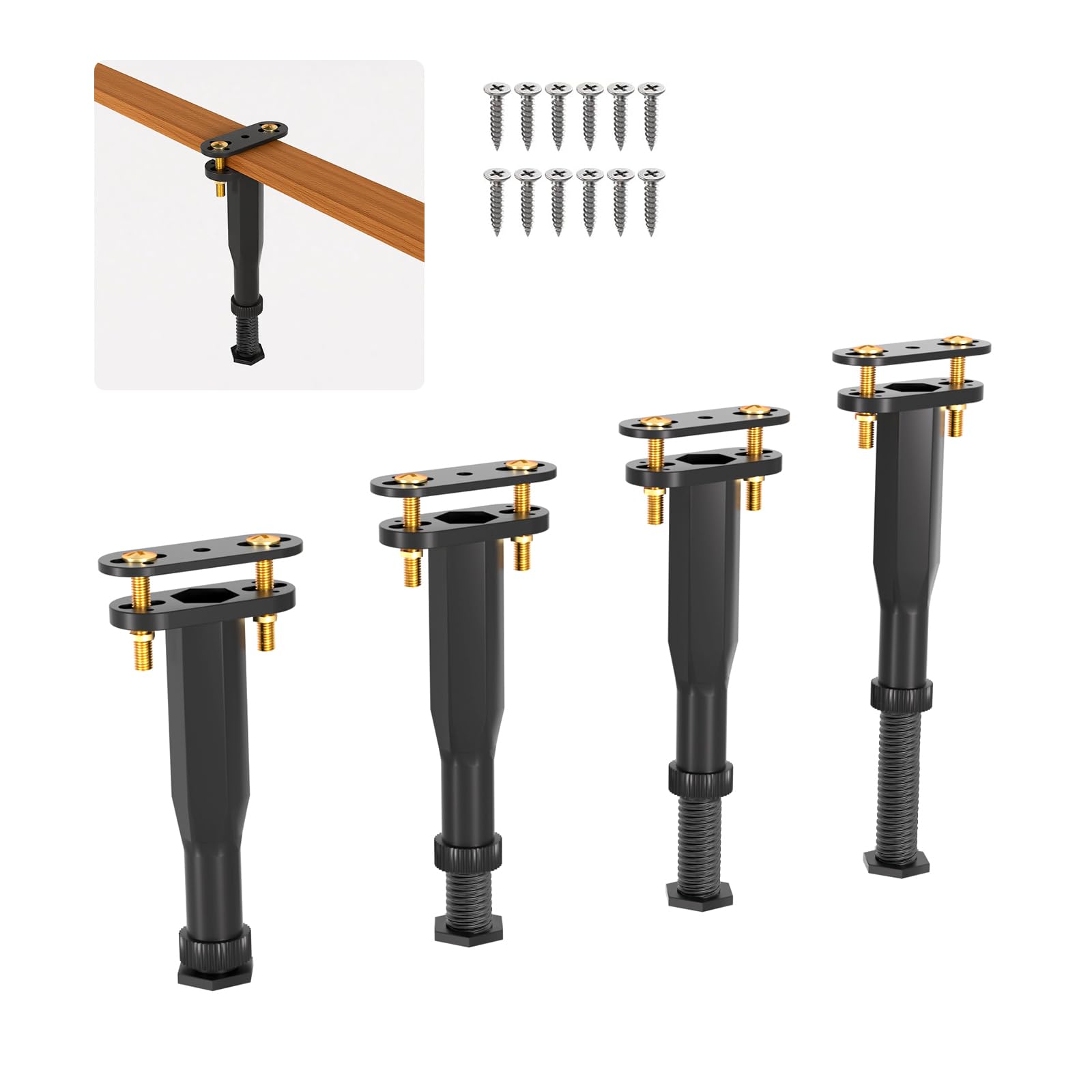 Photo 1 of Yuleimy Adjustable Height Bed Support Legs (6.5"-11") - Heavy Duty Center Support for Bed Frame with Wider Base, Under Bed Replacement Legs Kit for Wood Slats/Furniture, Black Plastic Legs (4 PCS)
