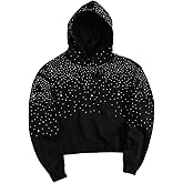 BEAUDRM Men's Rhinestone Hoodie Sweatshirt Y2k Long Sleeve Drop Shoulder Oversized Pullover Tops Streetwear