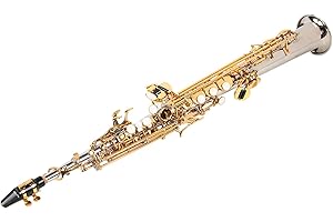 Drfeify Vintage Silver Brass Soprano Straight Saxophone Gold Key Tone for Professional Players