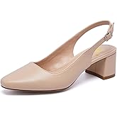 Women's Low Chunky Slingback Heels Square Toe Block Dress Shoes Closed Toe Comfortable Wedding Office Work Pumps
