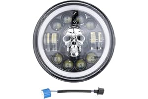 7 Inch Motorcycle LED Headlight Daymaker Compatible with Harley Davidson Touring Softail FLD, SKull Style