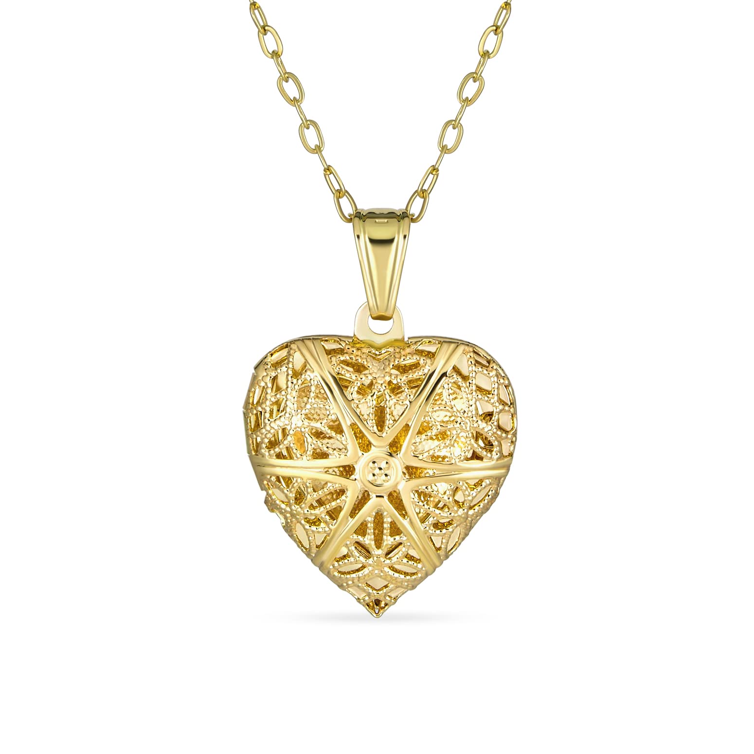 Bling Jewelry Vintage Style Filigree Star Heart Shape Aromatherapy Essential Oil Perfume Diffuser Locket Necklace For Women Teen 18K Gold Plated