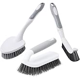 CLEANHOME 3 Pcs Scrub Brush,Multifunctional Cleaning Brush Set | With Non-Slip Handle and Sturdy Bristles,Scrub Brushes for Cleaning Bathroom,Kitchen,Grout,Tile,Grey