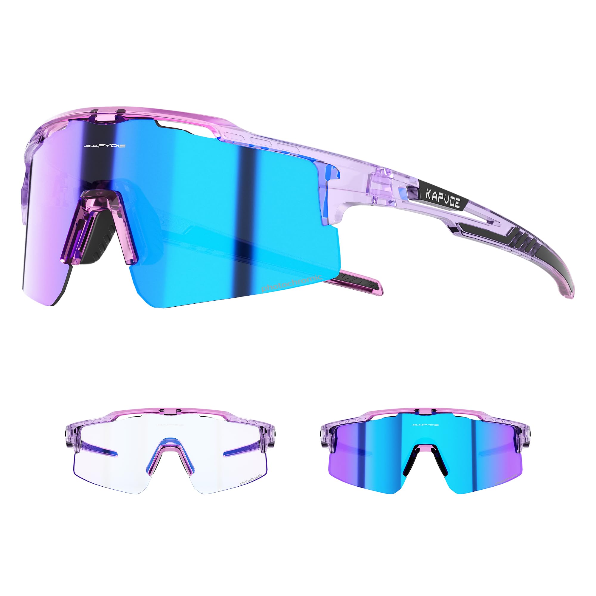 KAPVOE Photochromic Cycling Glasses UV400 Protection Mountain Bike Clear Sports Sunglasses For Men Women MTB Bicycle Riding Baseball Running Driving Fishing Golf Purple 09 — image 1
