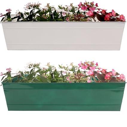TrustBasket Rectangular Railing Planter Ivory and Green(23-inch) - Set of 2