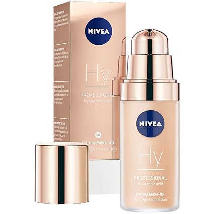 NIVEA PROFESSIONAL Hyaluronsäure Anti-Age Make-Up Foundation, 30W, warmer Hautton, Anti-Aging Foundation mit hochwirksamer An