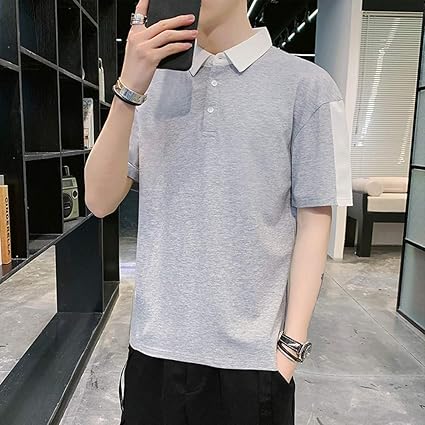 Amazon Co Jp 夏のメンズシャツメンズポロシャツメンズ半袖ポロシャツカジュアルクラシックビジネスポロシャツ グレー Xxl ホーム キッチン