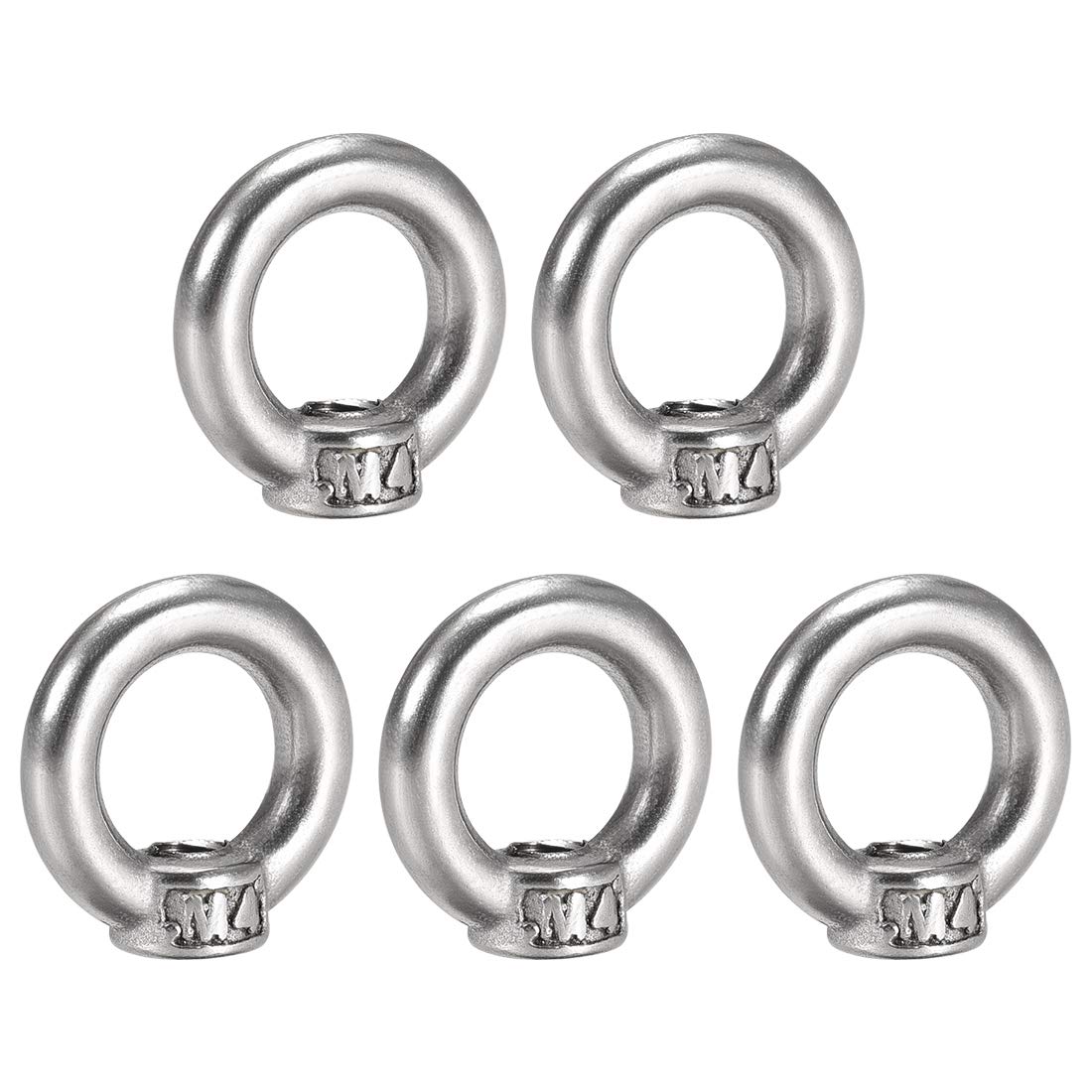 Sourcingmap Lifting Eye Nut M4 Female Thread 304 Stainless Steel Round Shape for Rope Fitting Pack of 5