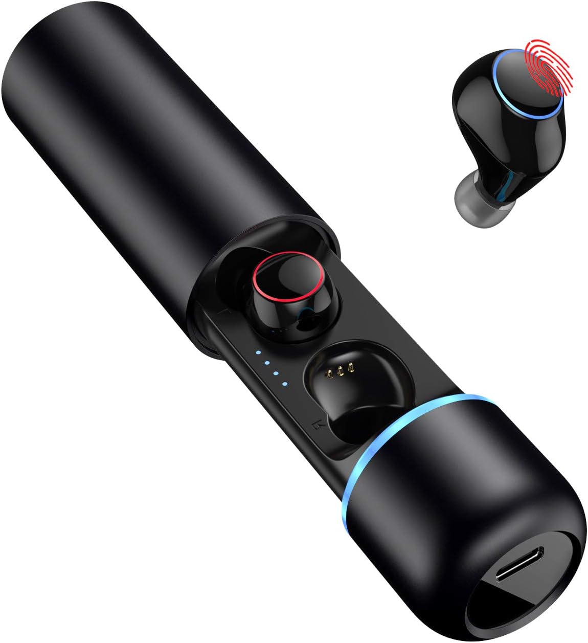 Bluetooth 5.0 Wireless Earbuds with Charging Case TWS Stereo Headphones in-Ear Built-in Mic Long Battery Life Premium Sound Touch Control USB-C IPX7 Waterproof Bluetooth Earbuds Headsets (Black-z)