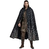 MHJHBBE Hooded Cloak Velvet Cape Medieval Cloak with Hood Flowers and Plants Halloween Cosply Black Cape with Hood