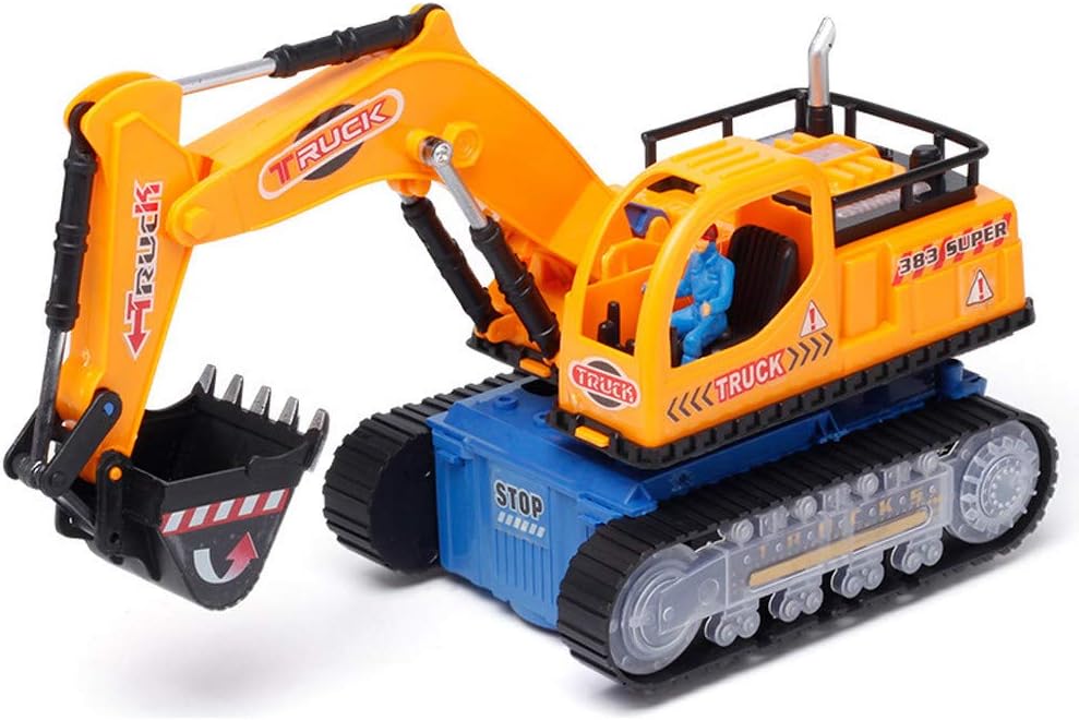 Auvem Excavator Toy, Remote Control LED Electric Construction Vehicle Car Truck Toys for Kids with Shovel Arm Claw, Tractors Pretend Play with Music Sounds (Yellow)