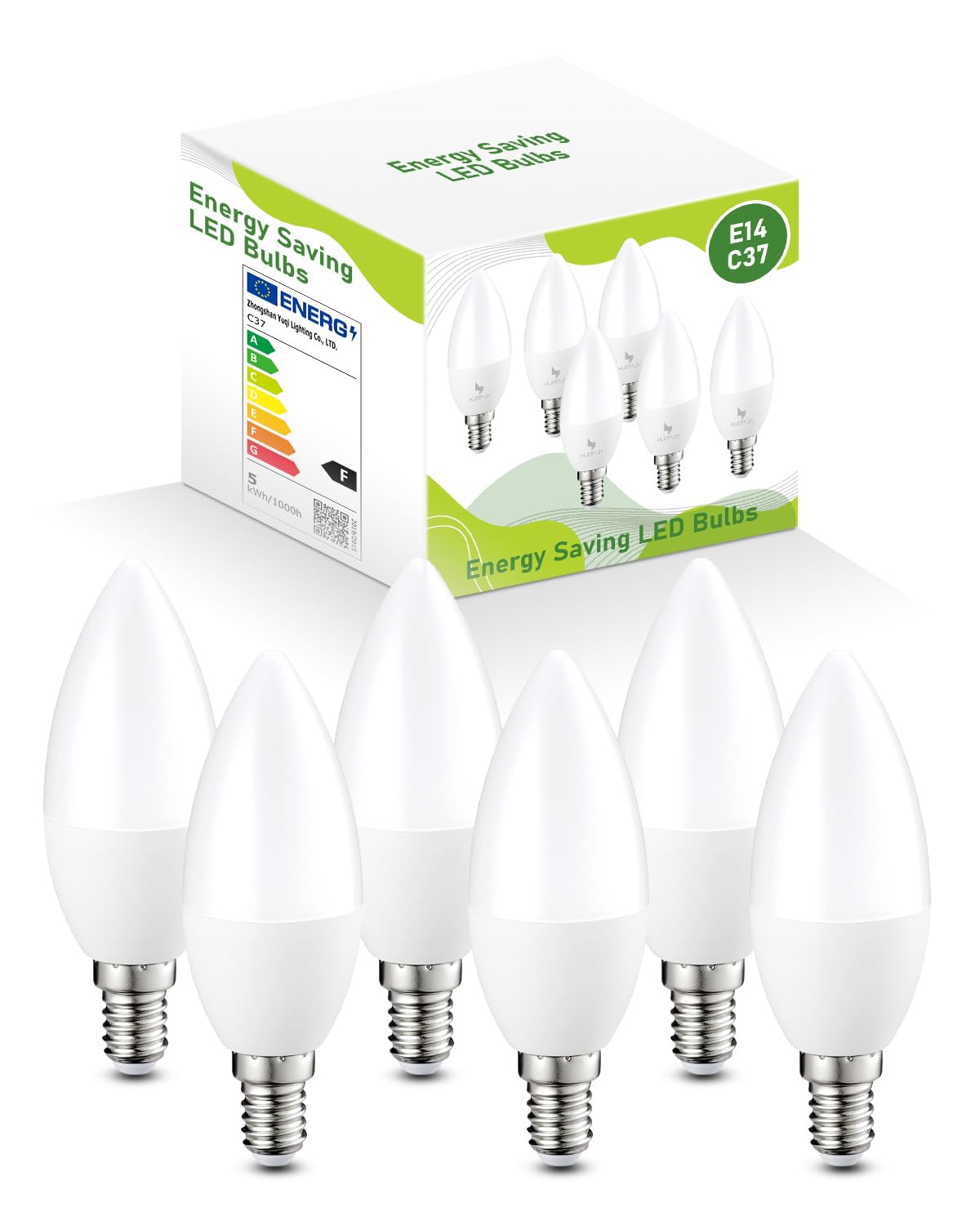 humpun E14 LED Light Bulb, 5W E14 LED Light Bulb Cool White 6000K, 40W Equivalent SES Small Edison Screw Light Bulb, Energy Saving 400 Lumens LED Candle Bulb, Non Dimmable, 6 Packs