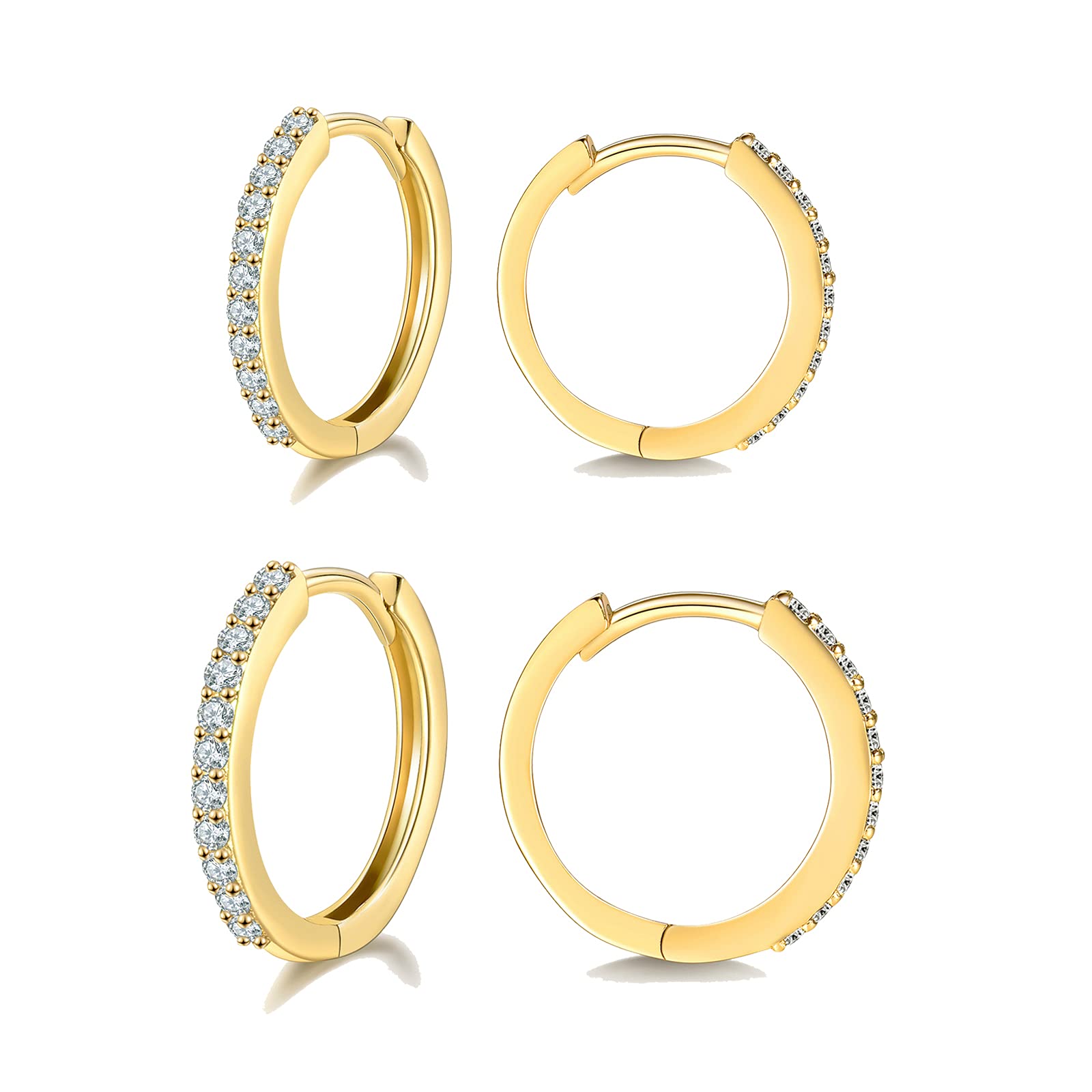 Wynn's Sterling Silver Hoop Earrings - S925, Gold Earrings with Cubic Zirconia, 10/12mm Cartilage Sleeper Huggie Hoops