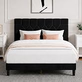 Novilla King Size Bed Frame, King Bed Frame and Headboard, Velvet Upholstered Pull-Point Bed Frames, No Box Spring Needed, Metal Support Heavy Duty Feet, Easy Assembly, Black Velvet