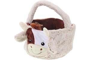 INOOMP Easter Plush Cow Basket Tote for – Soft Furry Handle Candy Storage Bag for Boys Egg Hunt Party