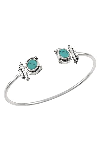 Blue Sterling Silver Turquoise Round Curved Taveez Cuff for Women