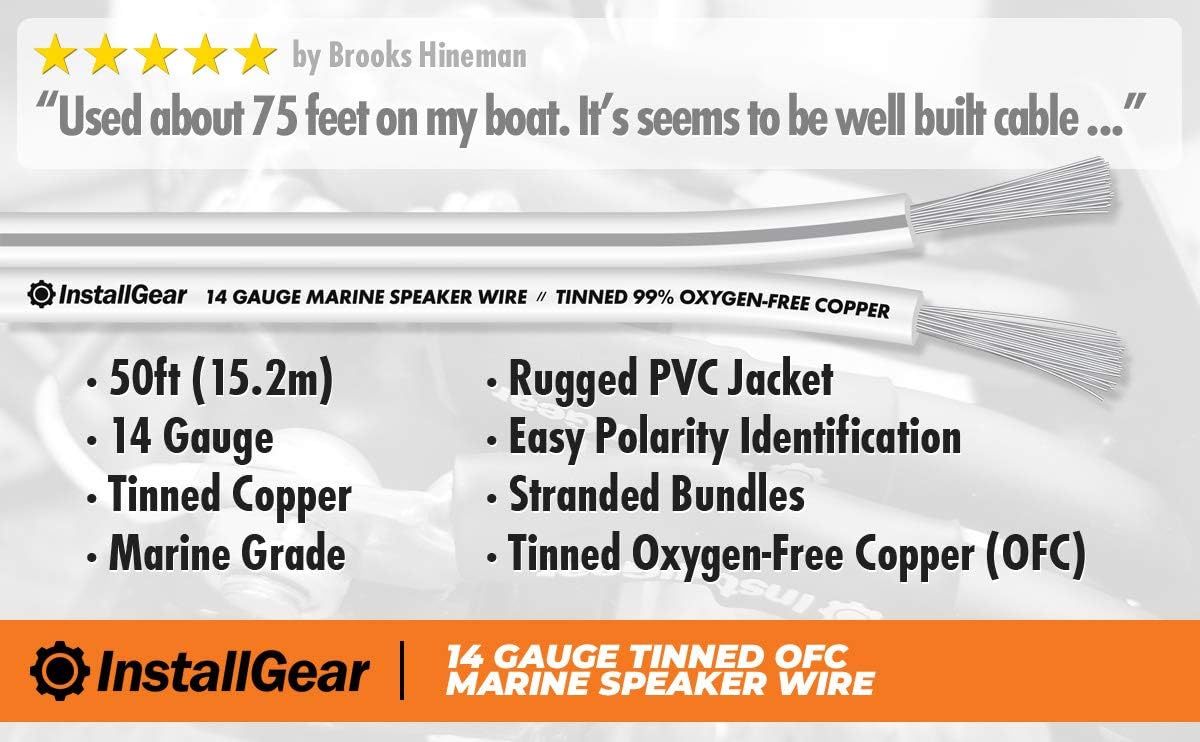 InstallGear 14 Gauge Tinned OFC Heavy Duty Boat Marine Speaker Wire, 100 feet: Car Electronics