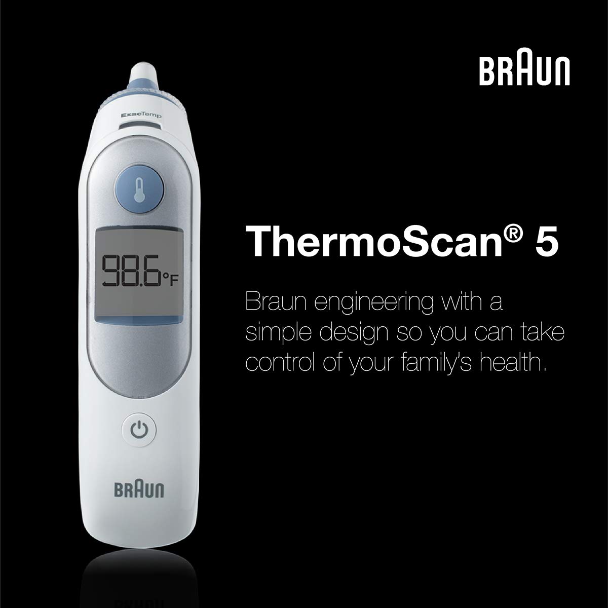 Braun ThermoScan 5 Ear Thermometer - ExacTemp Stability Indicator for Professional Accuracy, Digital Display, Baby and Infant Friendly, No.1 Brand Recommended by Pediatricians