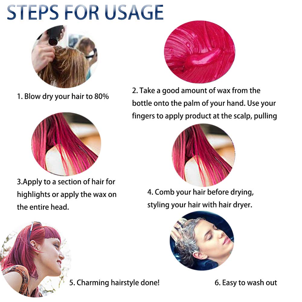 Pink Red Hair Color Wax, Natural Hairstyle Wax 4.23 oz, Temporary Hairstyle Cream for Party, Cosplay, Halloween, Daily use, Date, Clubbing (Pink Red) : Beauty