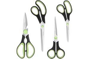 Vutyvve Kitchen Scissors, Stainless Steel Blades Soft Handle, Multifunctional Kitchen Scissors Set, Black/Green, 4 Piece Set
