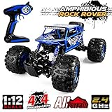 Distianert 1/12 Scale RC Truck 4WD Electric Amphibious RC Car, 2.4GHz 18km/h High Speed Monster Truck, Off-/On- Road Buggy for All Terrain