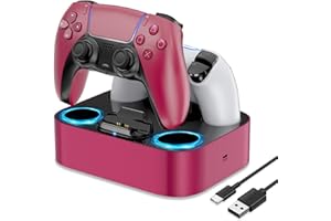 LVFAN PS5 Controller Charger Station, Fast Charging Dock for PlayStation 5 Controllers, Dual Controller Charging Stand Replacement for DualSense & DualSense Edge, Red
