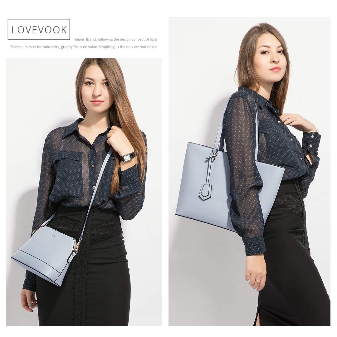 LOVEVOOK Handtasche Damen Schultertasche Handtaschen Tragetasche Damen Groß Designer Elegant Umhängetasche Henkeltasche Set 3-teiliges Set Hellblau