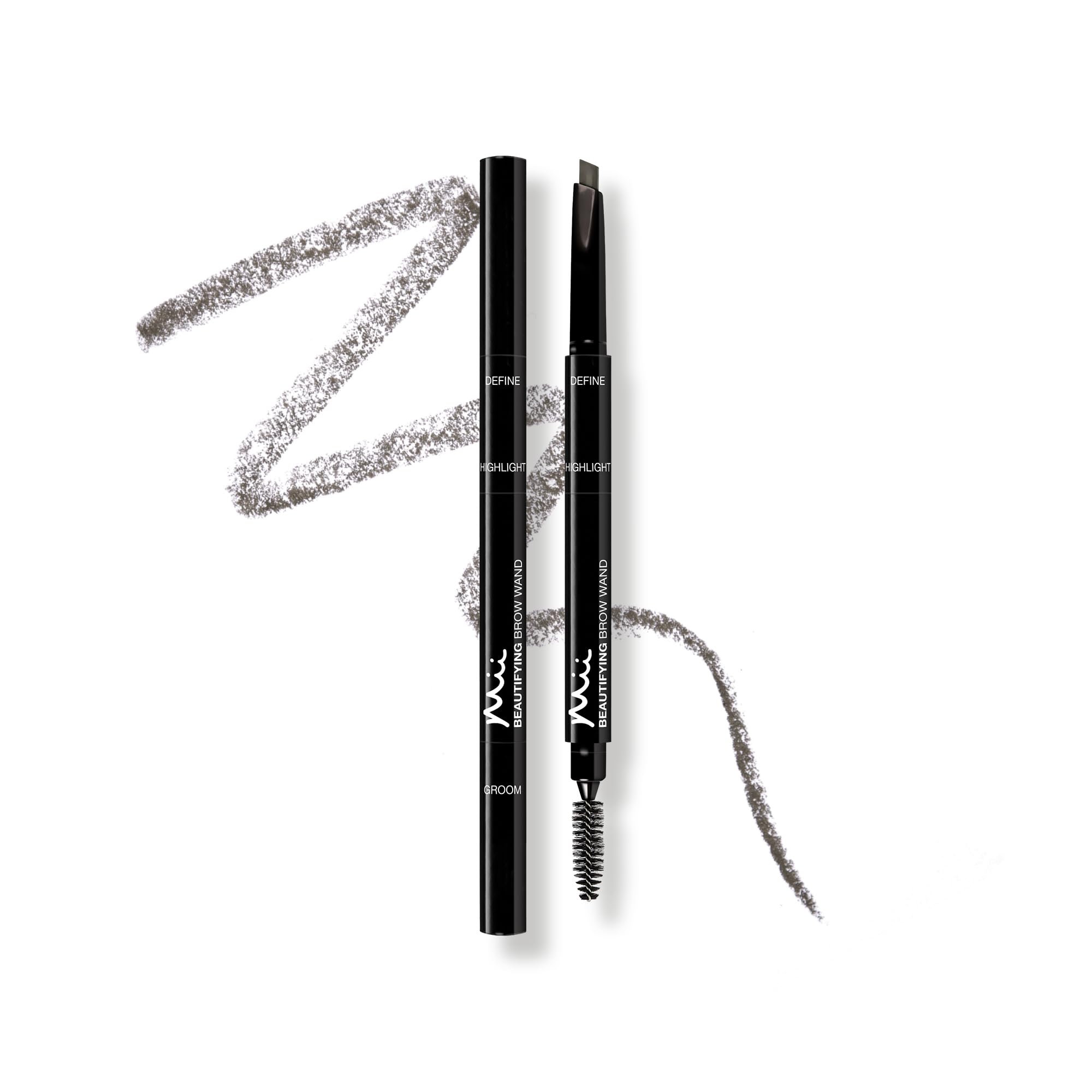 Mii Cosmetics Beautifying Brow Wand, Eyebrow Pencil, 3 in 1 Eyebrow Pen with Brush & Highlighter for Filling, Shaping, & Defining, Ash Brown, Truly Darker