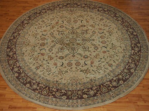 10' X 10' Medallion Traditional Persian Tabriz Beige Round Wool & Silk Rug