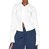 SUNNOW Women's Long Sleeve Shirt with Oversized Collar Slim Fit Blouse Elegant Stand Out Lapel Top