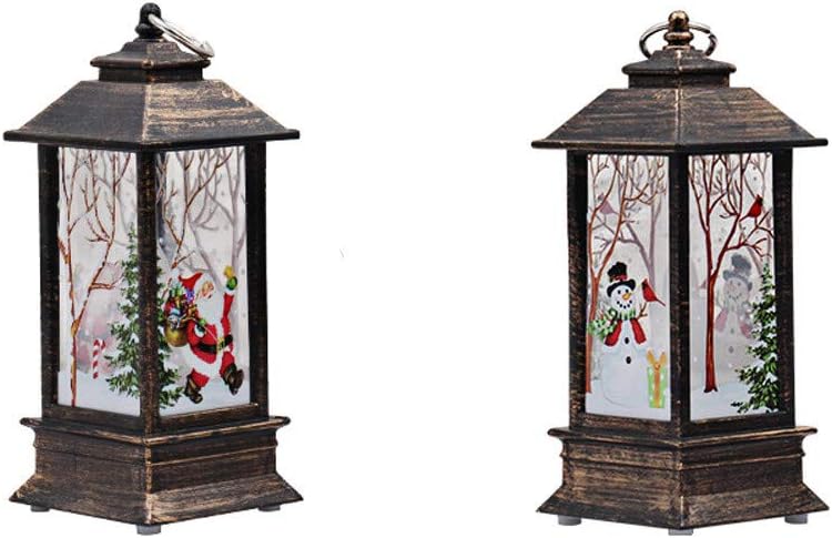 Awolf Christmas Lantern, Vintage Flame Effect LED Lantern, Battery Operated Christmas Scene Lanter for Christmas Decoration and Gift (2pcs)