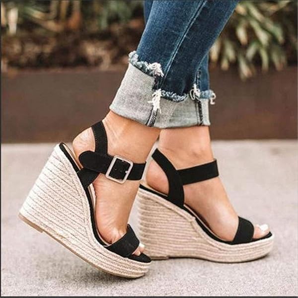 VICKI·VICKI WOMEN’S WEDGES SANDALS PLATFORM WEDGE HEELS ESPADRILLES WOMEN SHOES SANDALS BLACK SIZE 11