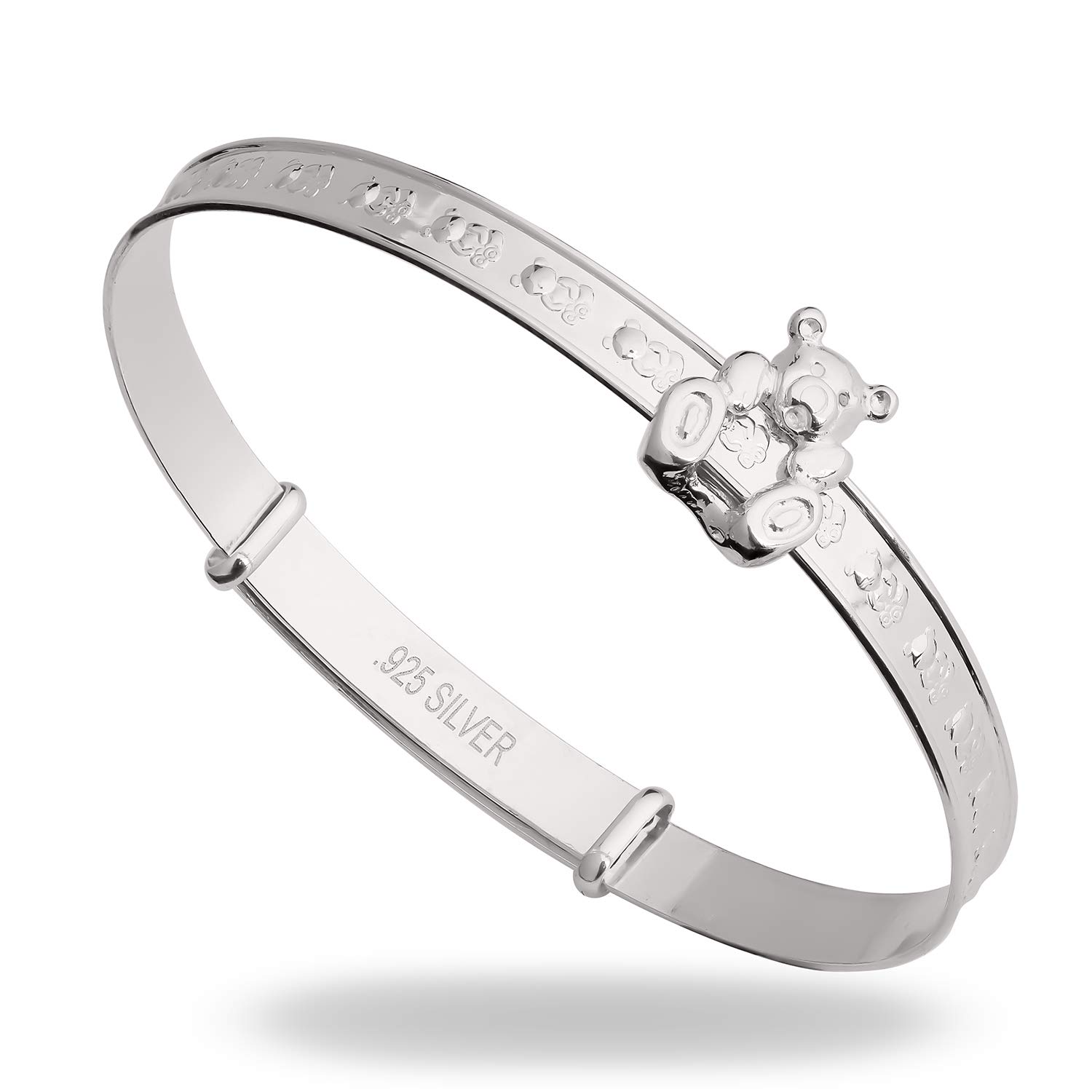 DV DOLCE VALENTINA Children's Bangle, 925 Sterling Silver Baby Bracelet, Sliding Teddy, Baptism, Christening, Birthday or Baby Shower 0-1yrs