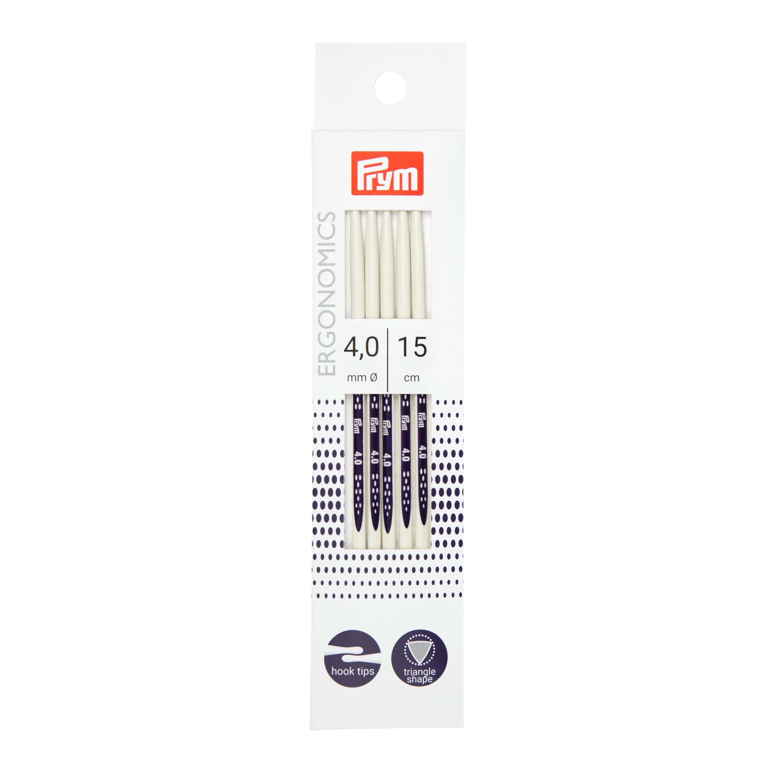 Prym Double-Pointed Knitting pins Ergonomics 15 cm 4.00 mm x 1, White, One Size
