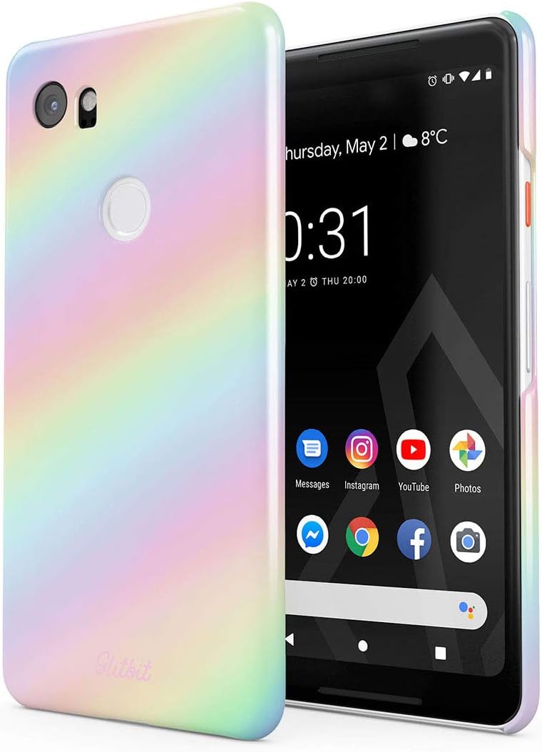 Glitbit Compatible with Google Pixel 2 XL Case Pastel Rainbow Unicorn Colors Ombre Pattern Holographic Tie Dye Pale Kawaii Aesthetic Thin Design Durable Hard Shell Plastic Protective Case Cover