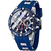 MF MINI FOCUS Men Watch, Chronograph Waterproof Sport Analog Quartz Watches Blue Silicon Strap Fashion Wristwatch for Men