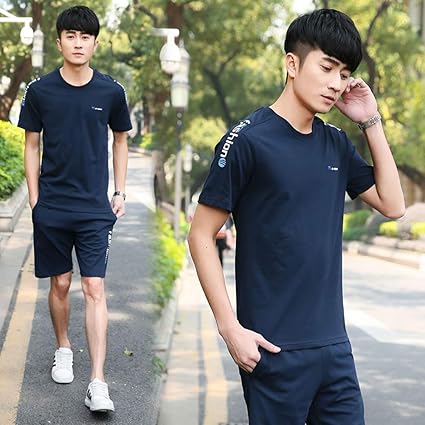 Amazon Co Jp 男性スポーツジムスポーツスーツクイックドライ運転セット服スポーツジョギングトレーニングジムフィットネスジャージ実行設定 ブルー L ホーム キッチン